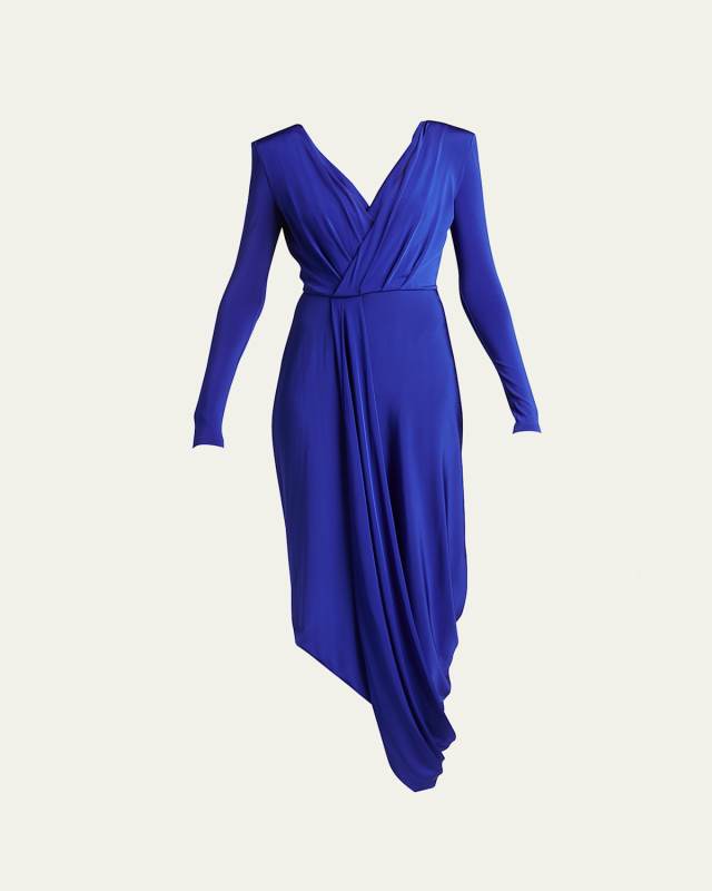 V-Neck Draped Jersey Maxi Dress